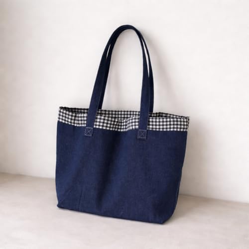 Bolso tote de mezclilla para mujer, negro miniatura 1