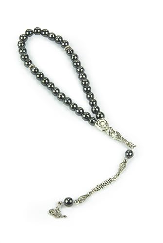 ihvan online Islamic Prayer Beads (6mm 33 Beads) Natural Stone Muslim Prayers Bead Daily Dhikr Tasbeeh Subha Tasbih Gift for Ramadan Hajj Umrah Hematite Stone Muslim Rosary Gray