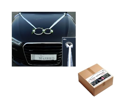 SANFTES Ringe Braut Paar Rose Deko Tauben Herze Dekoration Hochzeit Car Auto Wedding Deko (weiß)