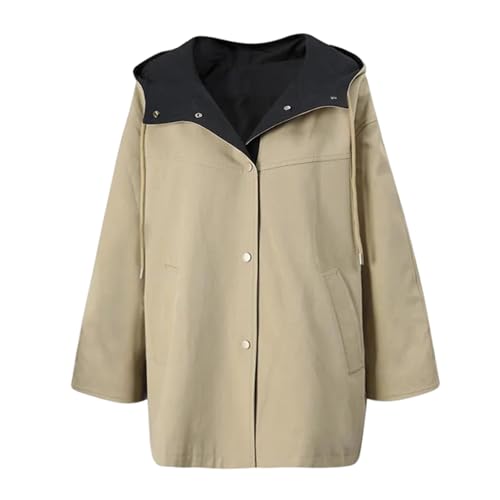 Abrigo anorak con capucha para mujer, diseño de retazos, botonadura simple, holgada, ligera, con bolsillos, caqui, S