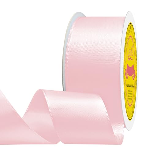 Image of Double Face Light Pink Satin Ribbon 1-1 /2 inch X 25 Yards Polyester Ribbon for Gift Wrapping Very Suitable for Weddings Party Hair Bow Invitation Decorations and More