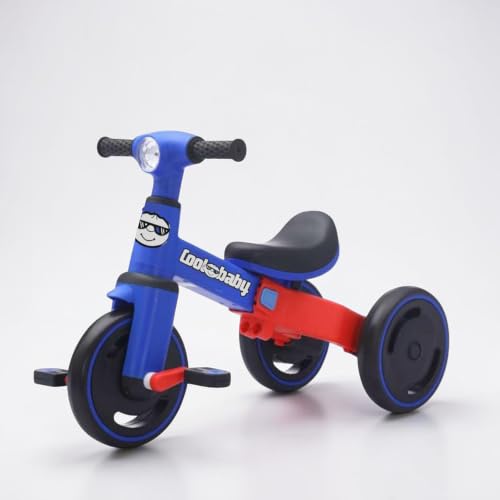 Image of 3-in-1 Toddler Tricycle | Slide, Pedal & Balance Bike for Kids | Leather Seat, Silent Wheels & Sturdy Frame | Ideal for 10 Months to 3 Years (Blue)