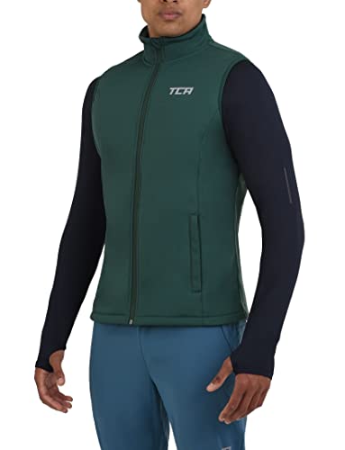 TCA Chaleco Cortavientos Running y Ciclismo, y de Deso pluma, Con Bolsillos Con Cremallera Para Hombre - Verde, L