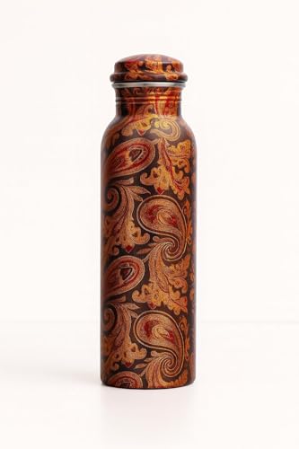 Image of Pure Copper Water Bottle Embossed Honeycomb - 32 oz | Handmade Ayurvedic Copper Vessel for Health & Wellness | Leak-Proof, BPA-Free, Eco-Friendly Gift Bottle