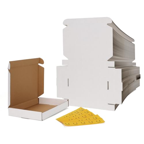 Image of RLAVBL 100 Pack 7x5x1 Small Shipping Boxes, White Corrugated Cardboard Mailer Box for Packing Mailing Small Business