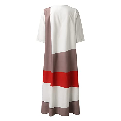 AxiBa Vestido midi feminino casual color block emenda manga curta solto festa vestido longo verão bo