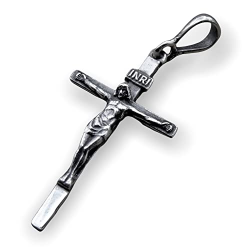 Cross Sterling Silver 925 Solid Pendant INRI Crucifix Jesus Christ Religious Unisex Jewelry