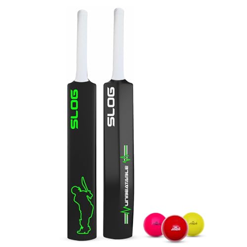 Image of Jaspo Slog Plastic Cricket Kit | 34 Inch Bat Specially Designed for Tennis Ball & Wind Ball | Durable Cricket Set for Kids, Beginners & Casual Play | (Slog Bat with 3pc Ball)