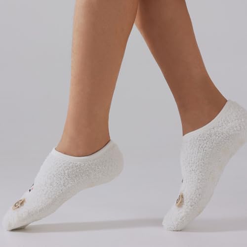 Image of 3Pairs Ankle Socks Low cut Pom Pom Fluffy Fuzzy Warm Winter Plush Slipper Socks For Women