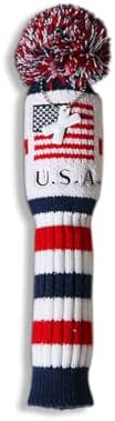 CRAFTSMAN GOLF US Flag Knit Pom Pom White Blue Red Driver,Fairway Wood, Hybrid Head Cover Headcover for Callaway Mizuno Cobra Taylormade (Hybrid X Cover)