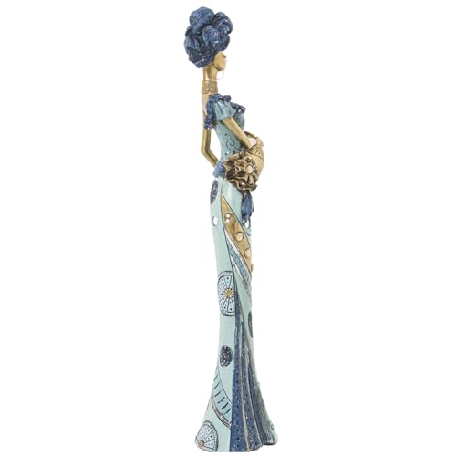 Statue africaine design bleu et doré 46cm, idée cadeau déco idéale