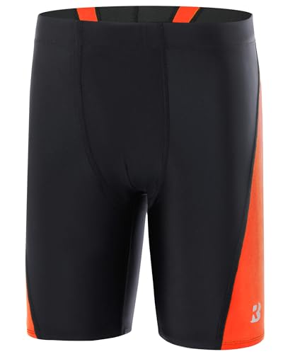 Roadbox Boys Swim Jammers, Quick Dry Youth Competitive Swimsuit, UPF 50+ Bathing Kids Athletic Compression Swimming Shorts Black/Orange