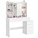 VASAGLE Coiffeuse avec Miroir LED, Luminosité Réglable, Table de Maquillage, 40 x 118,3 x 145 cm, Compartiments Ouverts, Étagères Réglables, Moderne, Blanc Nuage, Kailyn Collection RDT624WB01