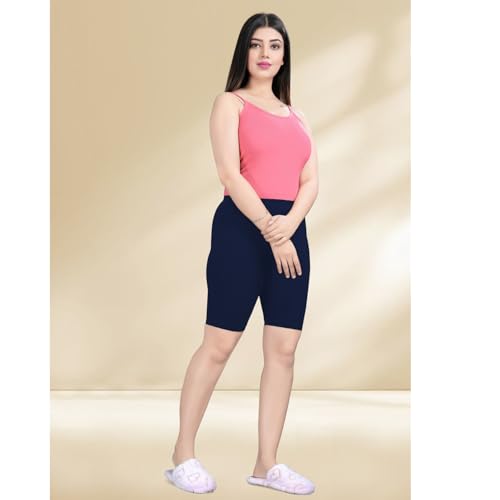 Image of Cycling Shorts for Women's - High Waist Knee Length Inner Shorts | Super Combed Cotton Stretch | Breathable & Comfortable for Workouts, Casual, Nightwear & Everyday Use