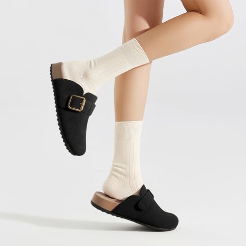 Stelle Clogs for Women Men Soft Suede Mules Cork Footbed Arch Support Leather Potato Shoes Adjustable Buckle Non-Slip2