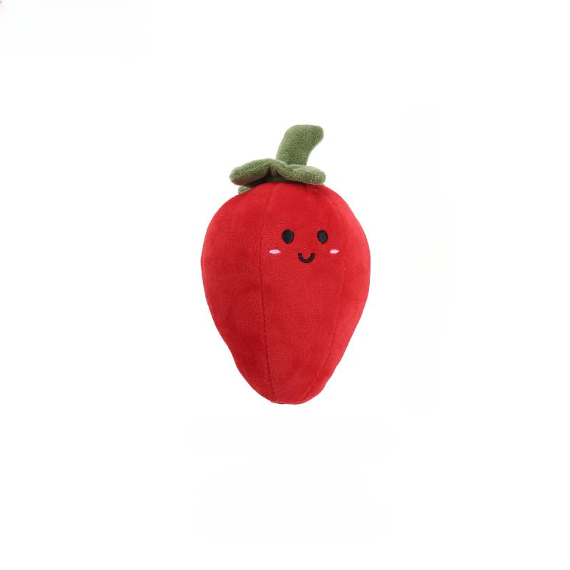 DAFORERAL Plush Dog Toy in Fruit and Vegetable Shapes – Squeaky Chew Toy with PP Cotton Filling for Interactive Play and Teeth Cleaning (chili)