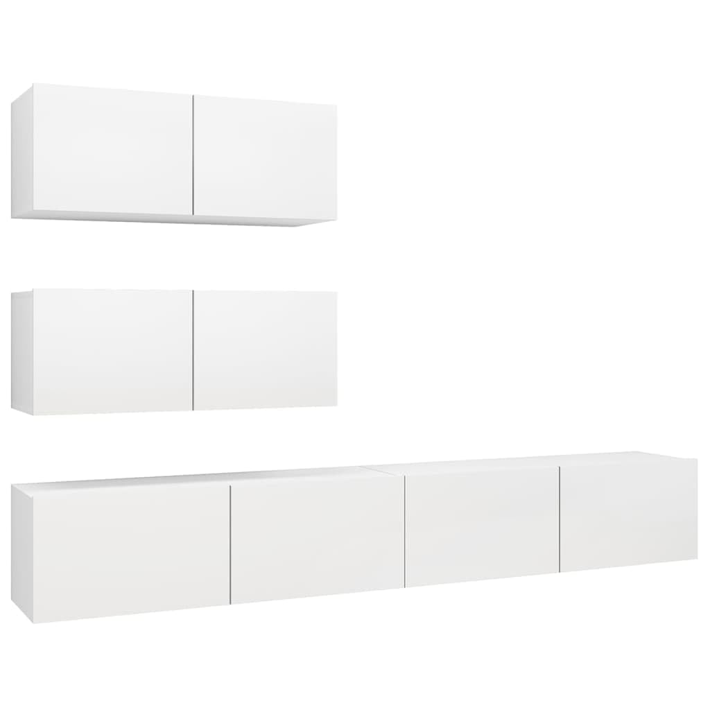 Mueble de TV colgante blanco de madera 4 piezas, 80/100 cm, diseño moderno, mucho espacio de almacenamiento para salón, pasillo, dormitorio