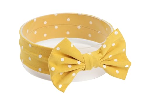 Koolgil Baby Girl's Cute Polka Dot Printed Bowknot Soft Cotton Headband Toddler Hairband (Yellow, One Size)