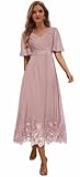 Lace Mother of The Bride Dress Dusty Rose Ruched Chiffon Wedding Guest Dresses for Women Formal Size 14