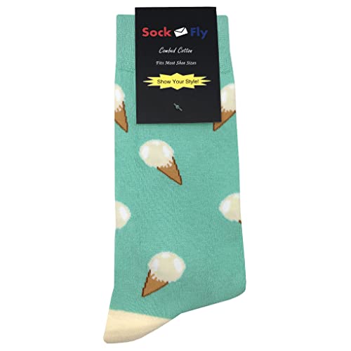 Ice Cream Social Dress Socks Funny Novelty Crazy Fun Design Men Size 8-12 Cotton Casual Crew Colorful Funky Fancy Socks Gift for Men4