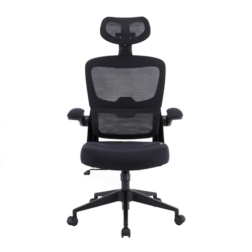 Woxter Ergo Black - Silla de Escritorio/Oficina (Eje Acero, Levantamiento por pistón, MallaTranspirable, Ergonómica, Reposabrazos, Altura Ajustable)