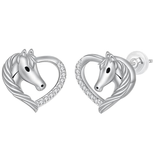 BerriBling Boucles d'oreilles Cheval Femmes Argent Sterling 925 - Boucles d'oreilles Coeur, Original Bijoux Cadeau pour Femmes Fille Amie Amoureux Des Chevaux