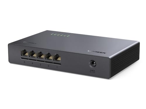UGREEN 2.5G LAN Switch mit 5X 2.5G Ports Unmanaged Netzwerk Switch für Computer NAS Server Schnelle Datenübertragung lüfterlos und leise Desktop/Wandmontage