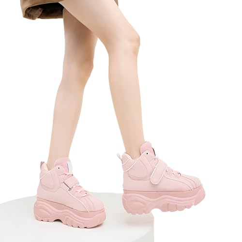 Image of ANUFER Women's Goth Punk High /Low Top Platform Chunky Sneakers Lace Up Wedgel Heel Dad Shoes