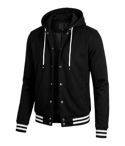 Image of Decrum Hooded Varsity Jacket Men - Fashion Trendy Casual High School Baseball Letterman Mens Hoodie Bomber Jackets