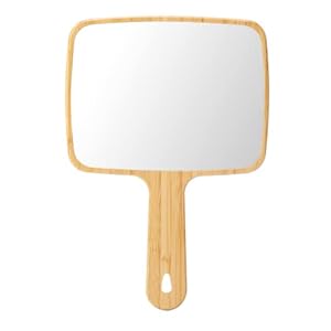 YEAKE Hand Mirror,Natural Bamboo Handheld Mirror with Handle, Single-Sided Portable Travel Vanity Mirror for Men & Women,6.9″ W x 9.9″ L
