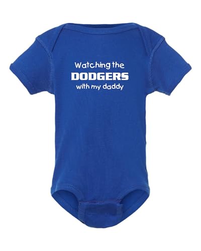 Curiositees Watching the Dodgers with My Daddy Cute Baby Bodysuit Outfit - Royal (Royal 6 Months)