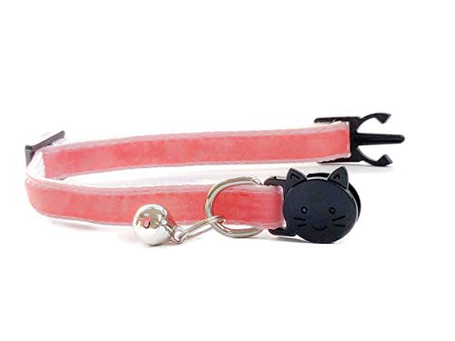 Velvet Cat Collars with Bell, Salmon Red Velvet, Cat Collar (14cm - 24cm) - Image 2