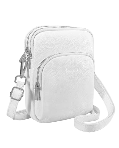 befen Genuine Leather White Crossbody Bags for Women, Lightweight Crossbody Purse with Back zipper pocket and RFID Card Slots for Spring Summer Travel and Vacation