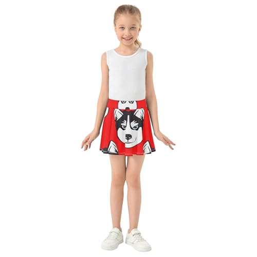 Skirts with Shorts Cartoon Husky Dog Red Cute Athletic Shorts for Girls Skorts Gymnastics Pleated Skort 4t3
