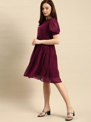Image of Amazon Brand - INKAST Women A-Line Midi Dress | Puff Sleeves | Perfect for Casual and Semi-Formal Occasions