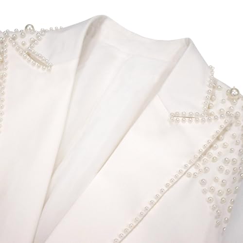 Womens Suit Sets Elegant Pearls Mother of The Bride Dresses Vintage One Button Pocket Blazer Flare Pants Prom Party3