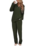 Famulily Women's Tracksuits Comfy Knitted Outfits Ribbed 2 Piece Lounge Wear Sleepwear Army Green L