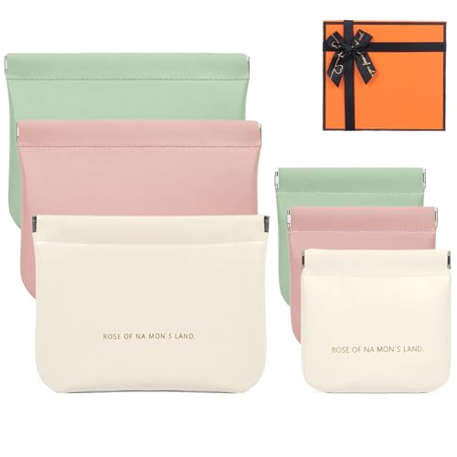 6 Pack small makeup bag for purse, snap closure leather organizer pouch,New lipstick pouch, portable mini storage bag,Two sizes Coin Purse Organizer Storage Pouch （Green + Pink + White