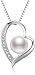 Produktbild J.Vénus Kette Perle Damen 925 Sterling Silber Halskette Schmuck Kette mit Herz Anhänger Liebe Schmucker mit Etu Geschenk Box 45cm Kettenlänge