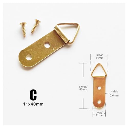 Image of CHATROOM 50pcs Golden Triangle D-Ring Photo Picture Frame Hanger Hang Oil Painting Mirror Art Work Hooks Double 2 Holes with Screws(C 11x40mm)
