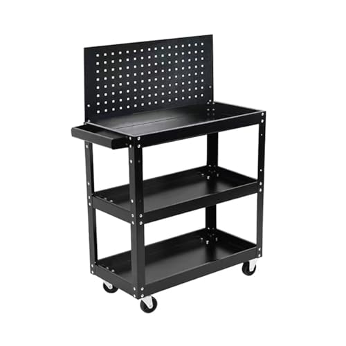 Carrello portautensili a 3 Ripiani con Pannello Perforato - Scaffale portaoggetti Mobile Resistente per Garage e Officina Soluzione di Gestione efficiente Sistema Durevole