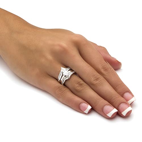 PalmBeach Sterling Silver Marquise Shaped Cubic Zirconia 3 Piece Bridal Ring Set Sizes 6-103