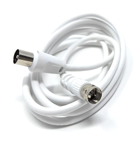 DRUT 2m RF TV Aerial Male to F Type Connector Male Plug Coaxial Coax Cable, Lead, 75 Ohm, 3C-2V (6.5ft, White Nickel Connectors) - Image 4