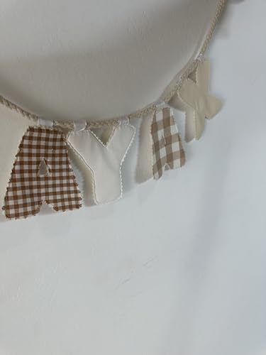 Guirnalda Nombre Personalizada en Tela - Decoracion de Bebe, Habitacion o Fiesta Baby Shower- (Beige, 4 Letras)