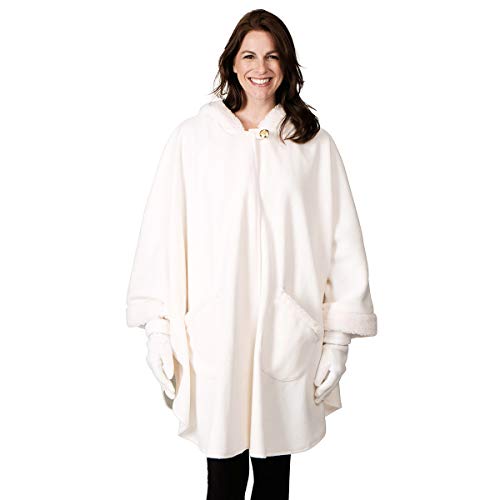 Le Moda Women’s Hooded Tonal Sherpa Trimmed Wrap with Matching Gloves | Winter Collection | One Size Fits All