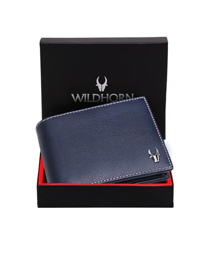 WildHorn Olive Leather Men's Wallet (WH2050) (Navy Blue)