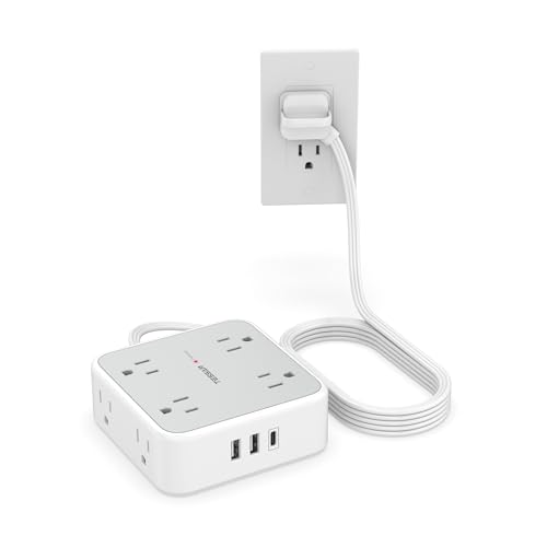 TESSAN Flat Plug Power Bar, 5 Ft Extension Cord Indoor, Gray view 8