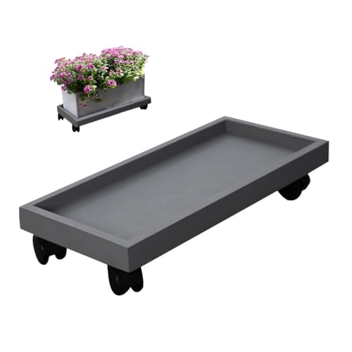 Support pour pot de fleurs à roulettes rectangulaire gris plastique 32 cm - 2