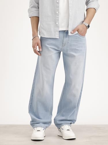 Image of WROGN Men's Cotton Jeans | Mid Rise | Loose Fit