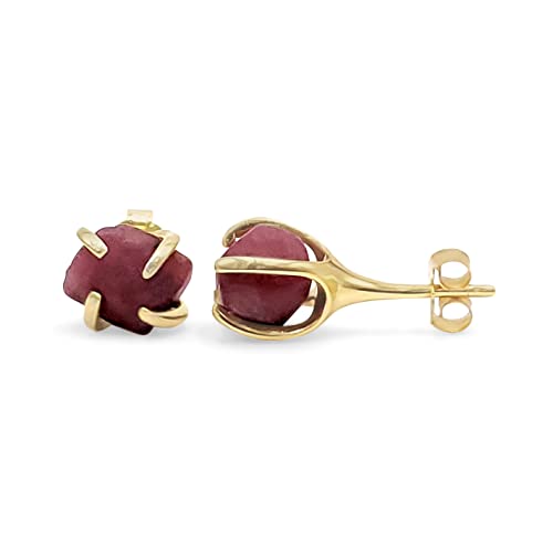 Natural ruby stud earrings in 925 silver with yellow gold overplate